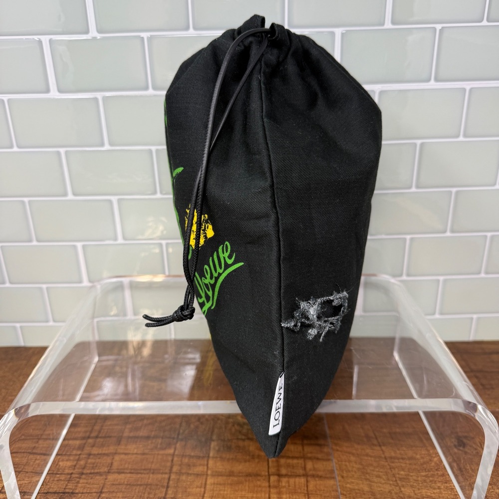 LOEWE Black Canvas Yellow Floral Tulip Drawstring Pouch Bag FLAWED - Picture 5 of 16